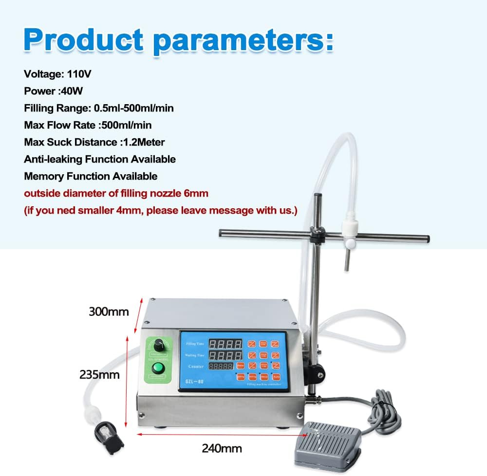 ZONEPACK Liquid Filling Machine Automatic Digital Control 0.5ml to 650ml Bottle Water Drink Filler (Peristaltic Pump)