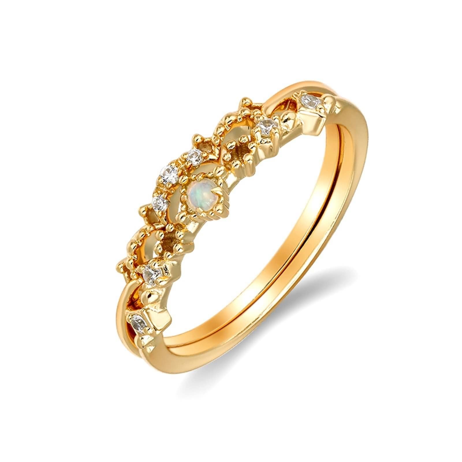 Anelli per partner in oro Au 375/585/750 con opale colorato, anello impilabile, anello nuziale