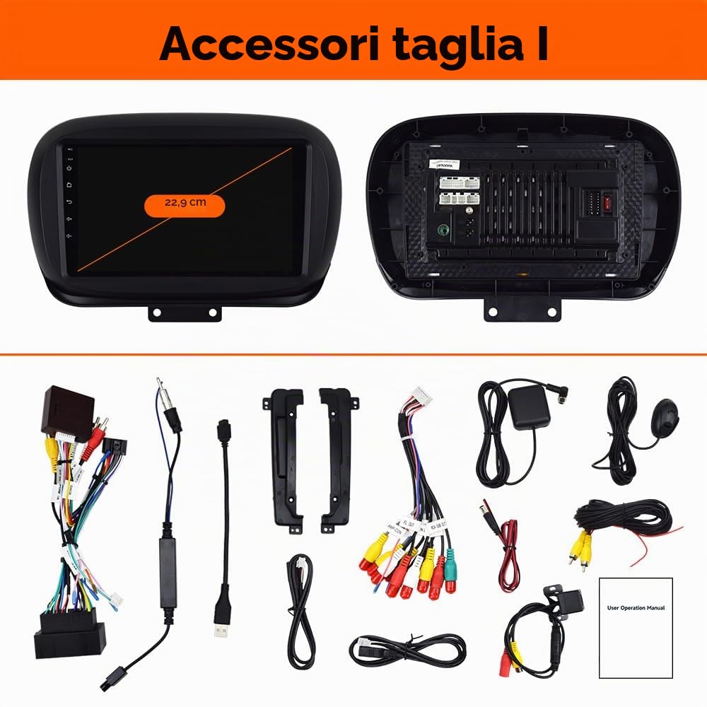 VIBEX Autoradio 9" | Android per FIAT 500X 2015-2023, Wireless CarPlay Android Auto | Navigazione GPS | Bluetooth WiFi | Schermo Touch HD Supporto Retrocamera CANBUS |