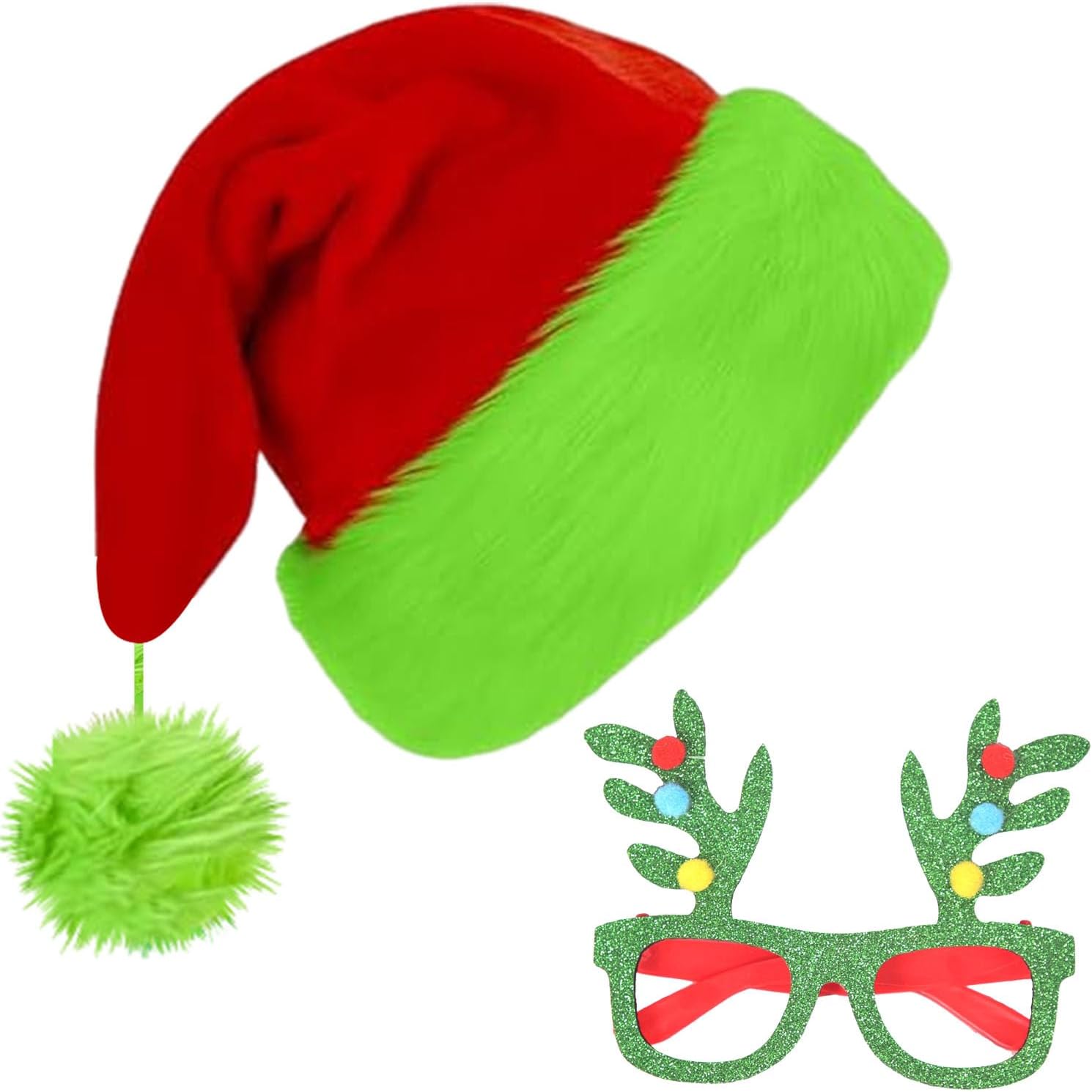 Santa Hat and Christmas Glasses Set for Adults, Fun Xmas Party Supplies, Festive Costume Accessories for Photo Props