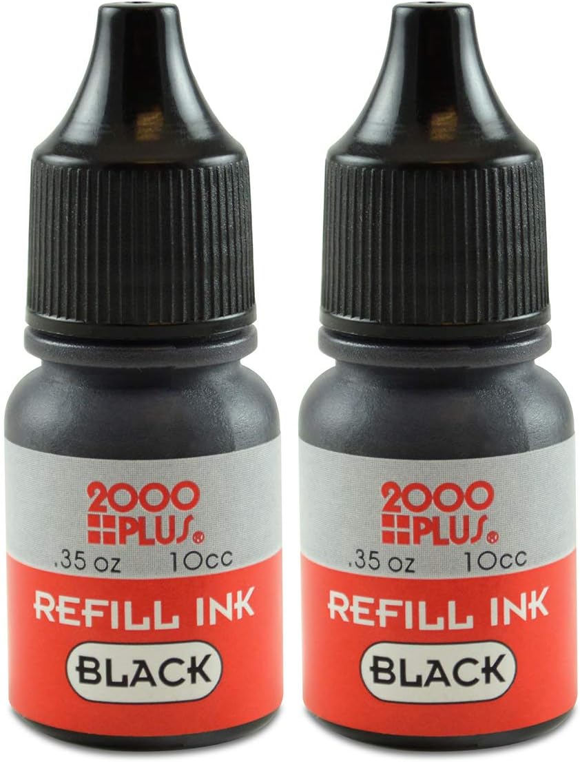 2000 Plus Ink Refill for Pre-Inked Stamps and Stamp Pads, Black .35 oz Each – Black (090689)