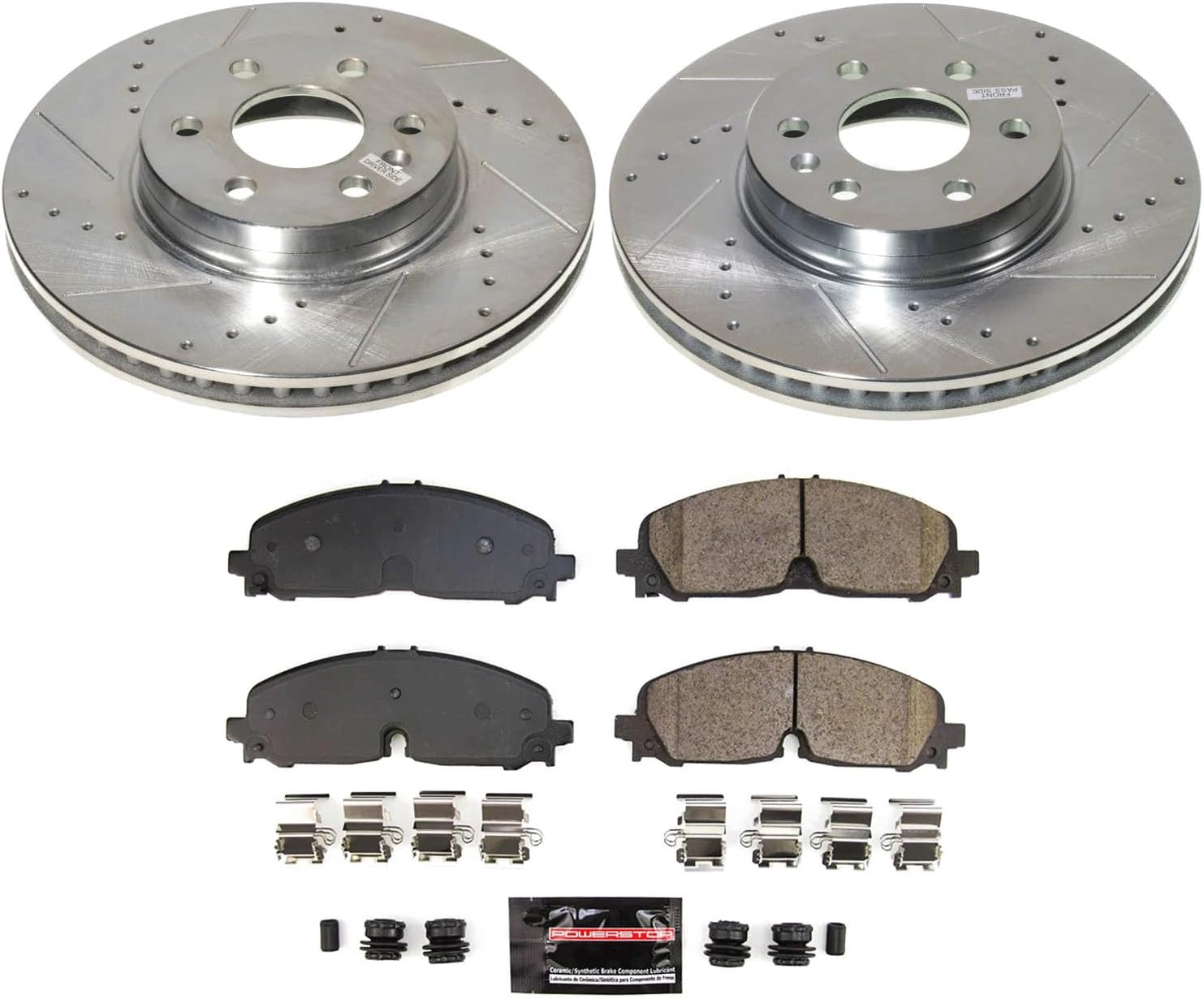 PowerStop Front Brake Kit For Chevrolet Colorado 2021-22 | GMC Canyon 2021-22 - Drilled and Slotted Disc Rotors with Ceramic Brake Pads Replacement, K8741