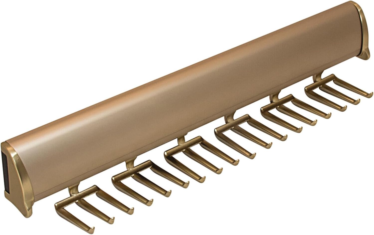 Brixwell QIMX-005 Tie Rack, TAG Synergy Elite Collection, 18 Hook, 13 7/8" with Full Extension Slide, Matt Gold Matt Gold
