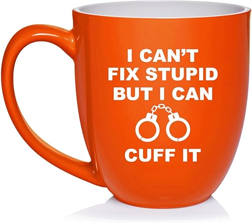 Miniatura 3 de Daylor Taza de café de cerámica con texto en inglés "I Can't Fix Stupid But I Can Cuff It" para oficial de policía, taza de té de cerámica, regalo