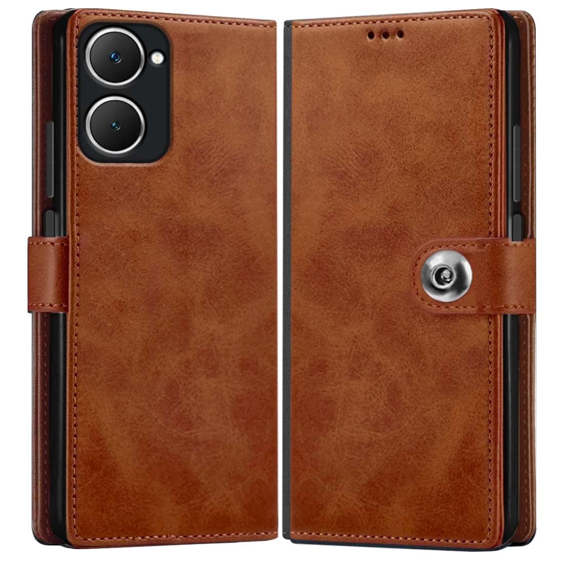 Coverage Wallet Button Magnetic Book Leather Flip Cover Compatible Model for Vivo Y18i - Tan Brown (B0DH3XF6Y4) Amazon Price History, Amazon Price Tracker