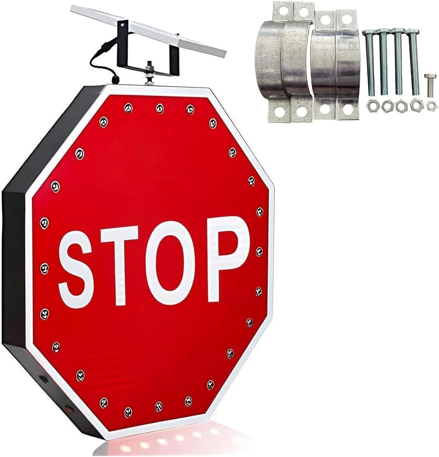 24"/30" Solar LED Stop Sign - Waterproof Aluminum Traffic Signal for Road & Driveway Safety, IP65 Rated, Durable & Bright (2 Pack, 24in/60cm)