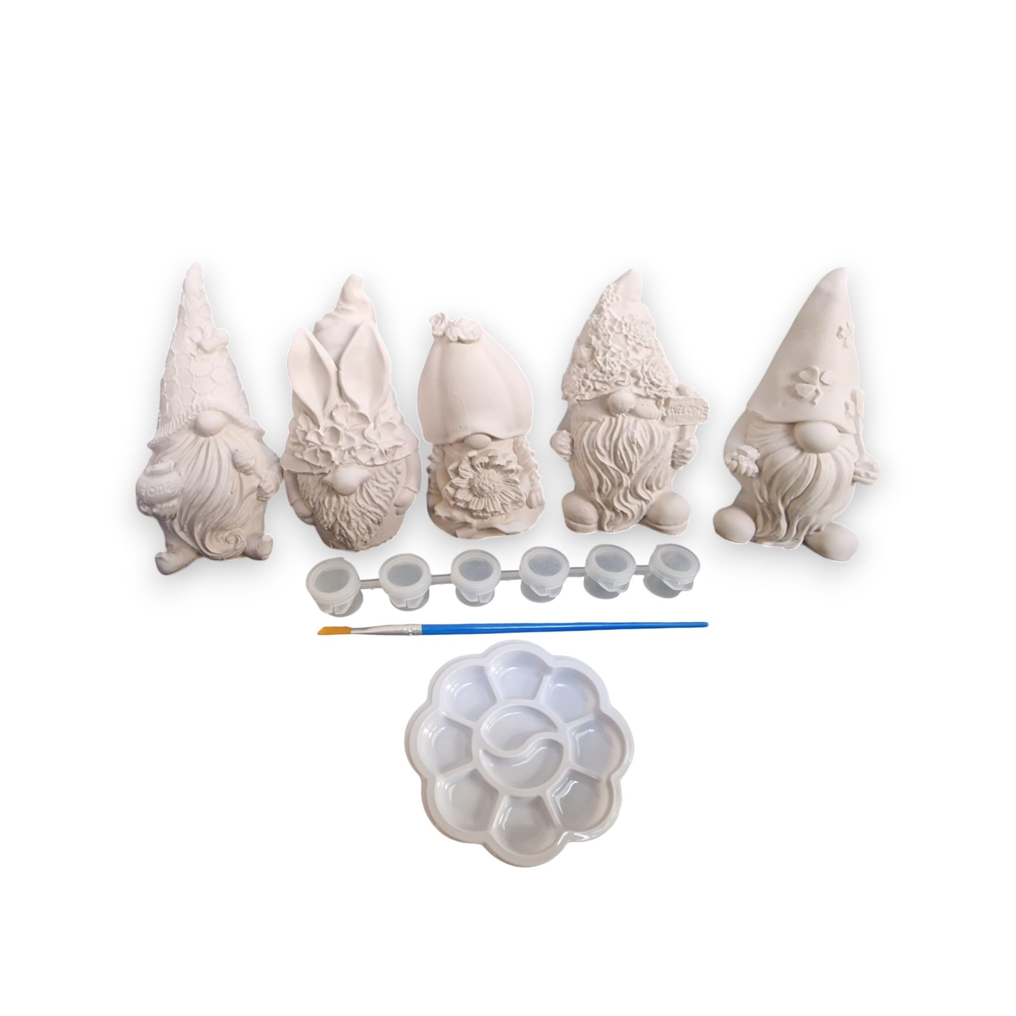 Paint Your Own Pottery Gnome Set, 6 Plaster Figurines with Paint and Brush, 9.8 cm Tall, Fairy Garden Theme,Handmade, Ready to Paint Pottery, Gnome Gifts, Group Activity, Gnomes Decoration