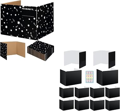EARTHSON Black 12 Pack Desk Dividers for Students, 22 Pack Cardboard Easy-Store Privacy Shields for Student Desks, Study Carrel Divider