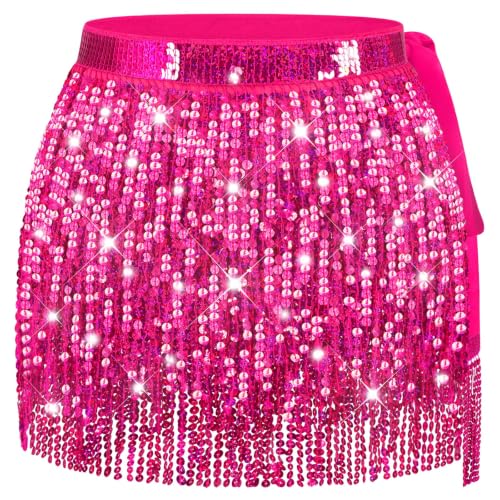 Hot Pink Sequin Skirt for Women Pink Sparkle Skirt Glitter Skirts for Women Neon Outfit Womens Sequin Skirts Rave Outfit
