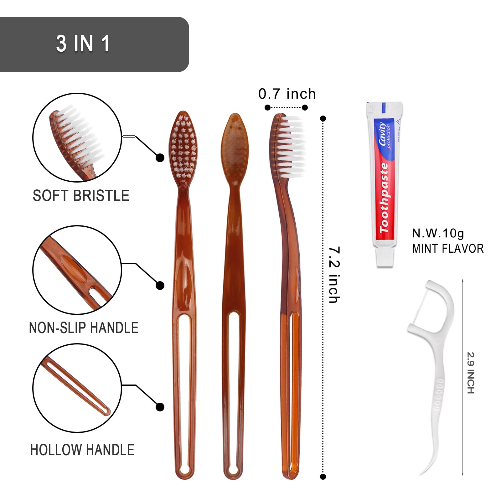 100 spazzolini da denti usa e getta con filo interdentale | Confezione individuale, kit da viaggio in 2 colori, per senzatetto, Airbnb, hotel, ospiti