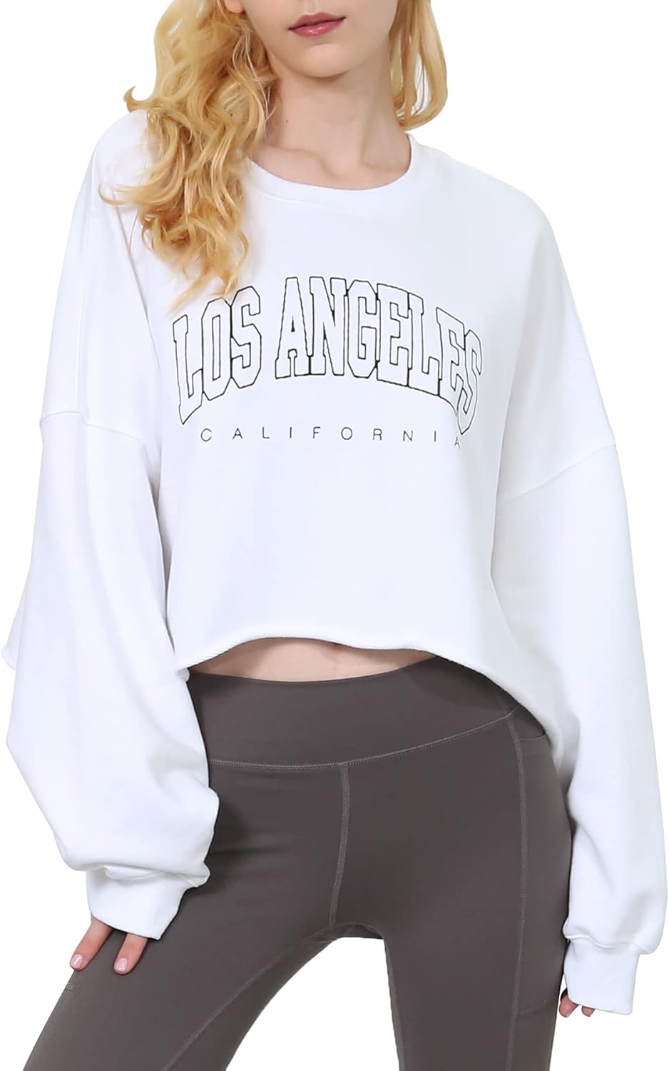 Amazhiyu Women’s Cropped Hoodie Pullover Long Sleeve Crewneck Crop Tops Oversize Fit - Image 2