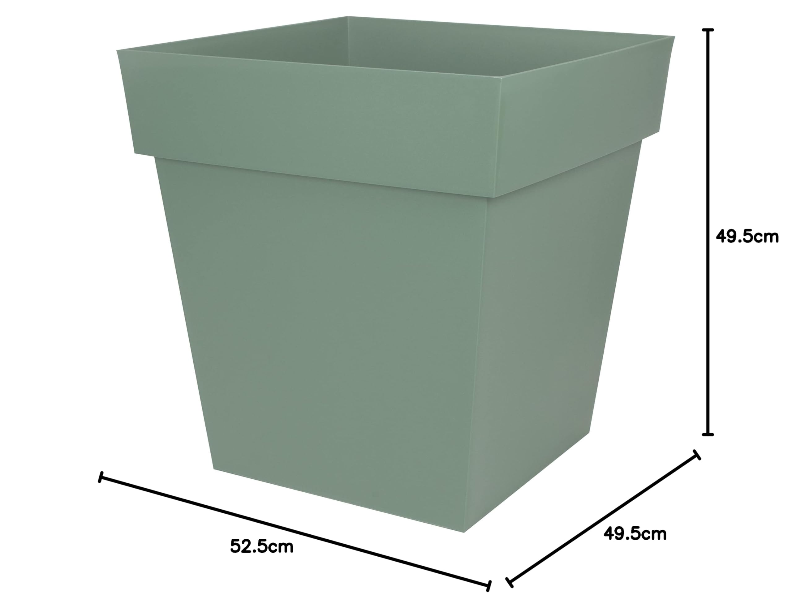 EDA - Pot de Fleur Carré Toscane 50 cm - 87 L - Intérieur & Extérieur - Zone de rétention d'eau pour Limiter l'Arrosage - Plastique Recyclé - 49,5 x 49,5 x H. 52,5 cm - Vert Laurier