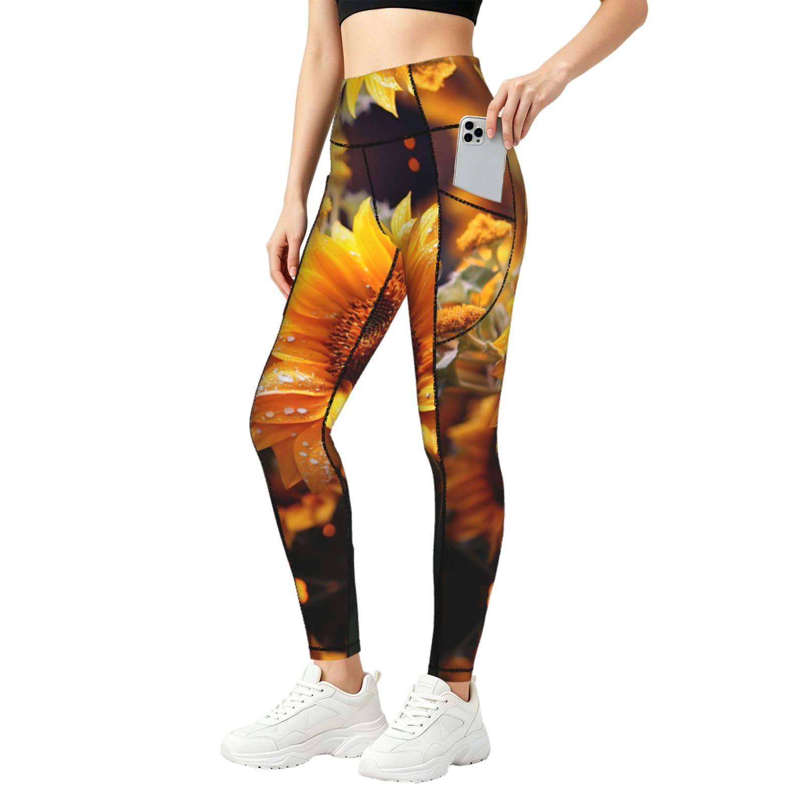 Leggings de girasol para mujer mallas de compresión para fitness 8