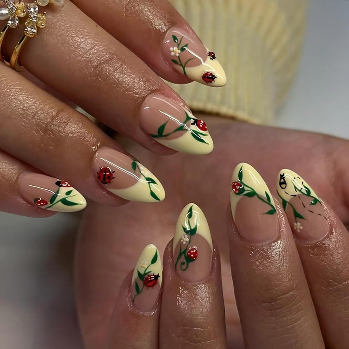 Ladybug Green Leaves Nails