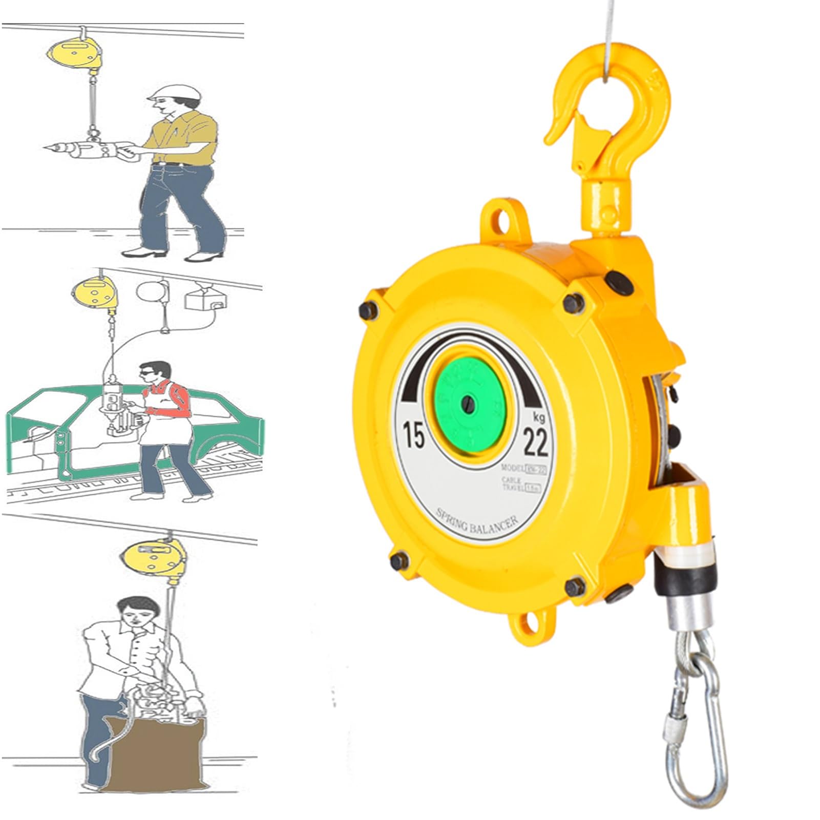 1pc Spring Balancer Tool with 1.5m Wire Rope and Hook - for Workshop, Assembly Line, and Automotive Use(15-22kg)