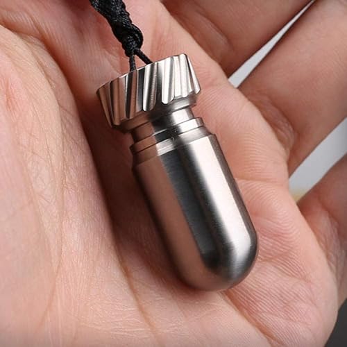 Vista 5 de Pastillero pequeño de titanio con llavero, contenedor impermeable para pastillas, estuche portátil de tamaño mini para viajes al aire libre