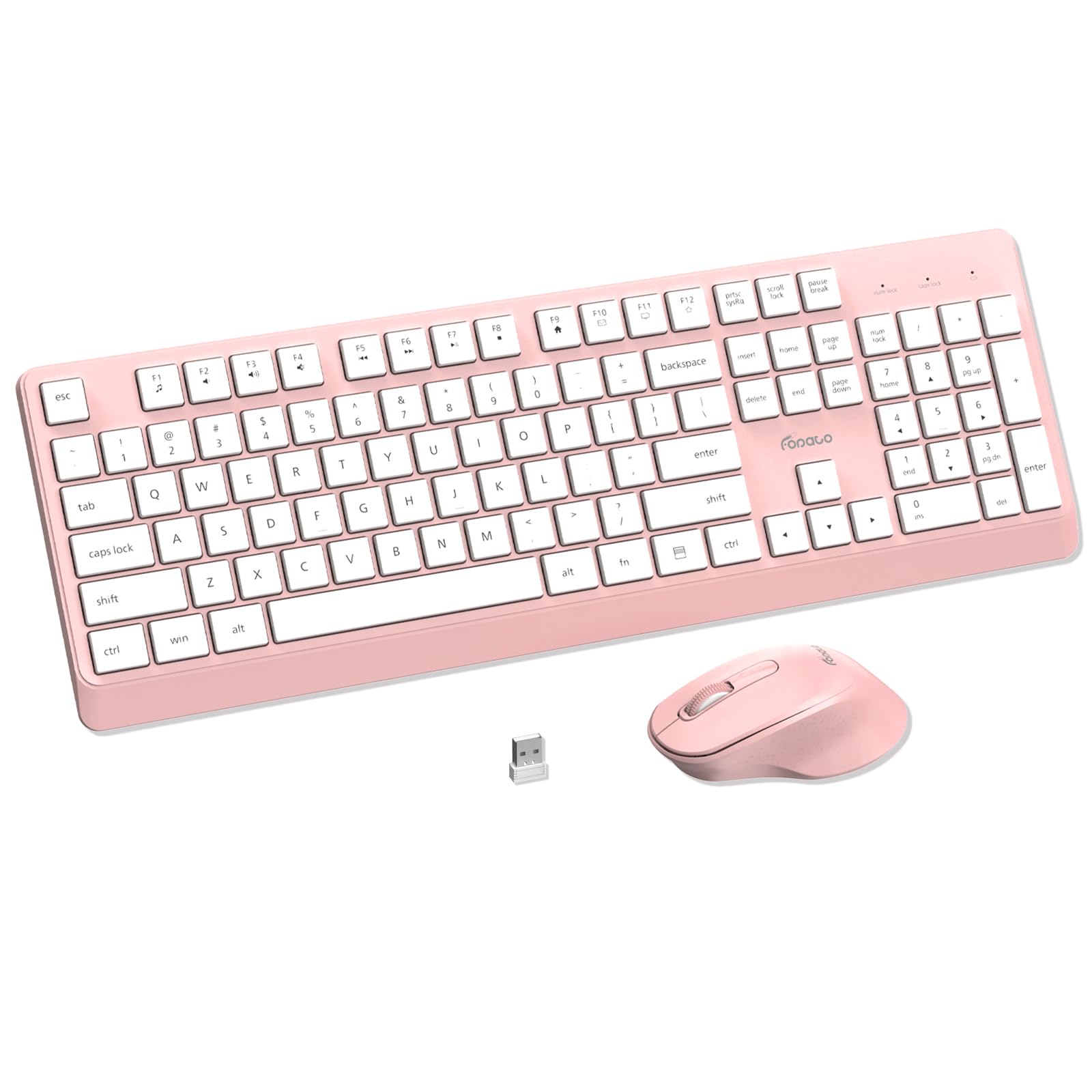 Wireless Keyboard and Mouse Combo, 2.4G USB Full Size Keyboard with Number Pad, 1600 DPI Silent Mouse, Low-Profile Keys for Windows PC Laptop Mac-Pink-image-4