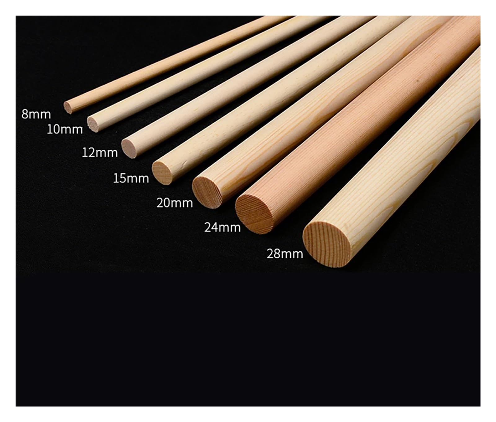 Bâtonnets en Bois Tiges en bois de pin massif, longueur 100-300mm, 8-28mm, demi-cercle rond, bandes de pin massif, matériel de modèle de bricolage, artisanat de décoration, pièces de fabrication(10x20