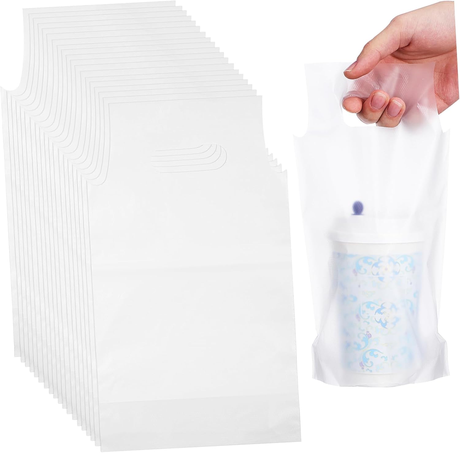 500pcs Beverage Carrier Bags for Takeout Drinks Portable Handle Bags for Coffee Juice and Milk Tea Convenient Storage for Shops and Events