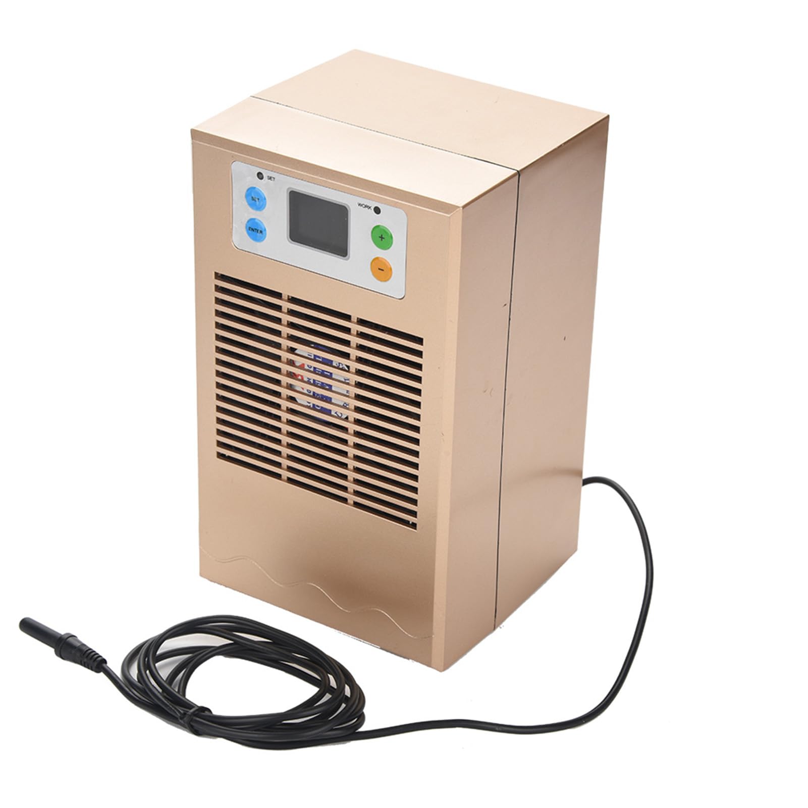 GLOGLOW Enfriador de Acuario con Ventilador Silencioso e Interruptor de Temperatura para Tanques de 10-20L (Refrigeración única Dorada de 70W)
