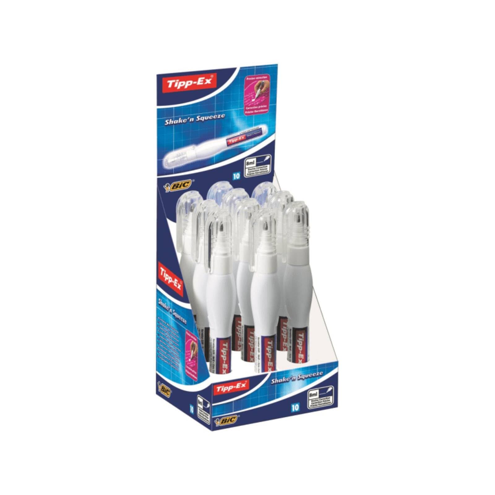 Tipp-Ex - 1 Stylo Correcteur Shake n'Squeeze-liquide Pointe Fine-Réf 802422 Lot de 10 classeurs