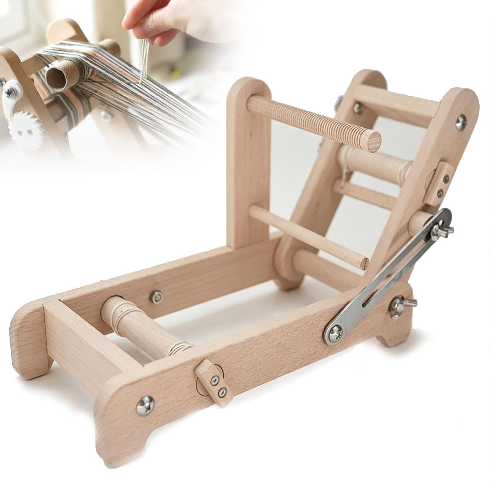 Telaio per Tessitura in Legno, Kit Telaio Pieghevole in Legno, con 2 Navette in Legno di Faggio, Larghezza Massima di Tessitura 6 Cm, Tensione Dell'ordito Regolabile, per Borse, Sciarpe,