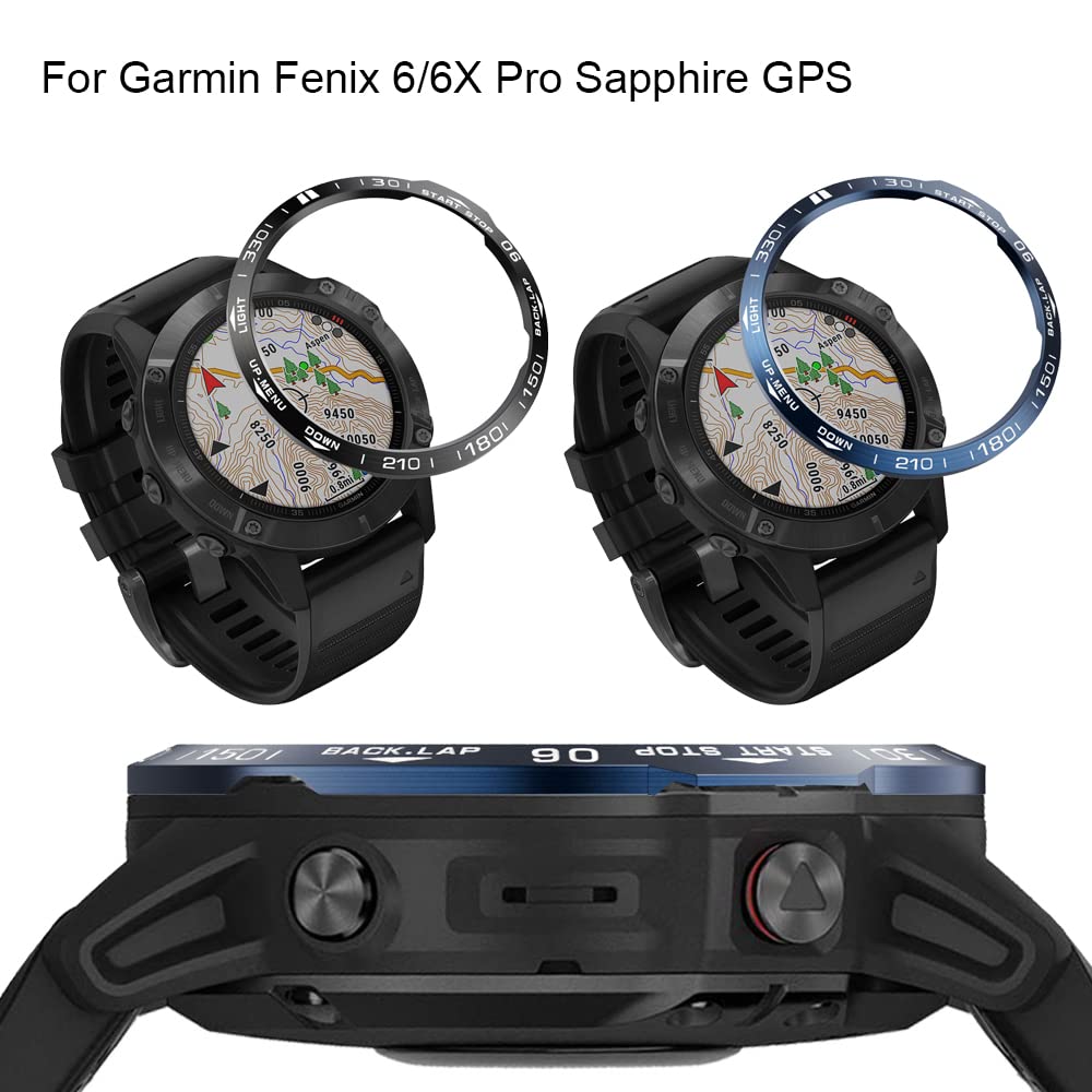 RORFFK For Garmin fenix 6X/6X Pro/6X Sapphire Watch Bezel Ring Stainless Steel Sculptured Time Units Adhesive Anti-scratch Cover Rings (Color : F, Size : For Fenix 6X GPS)