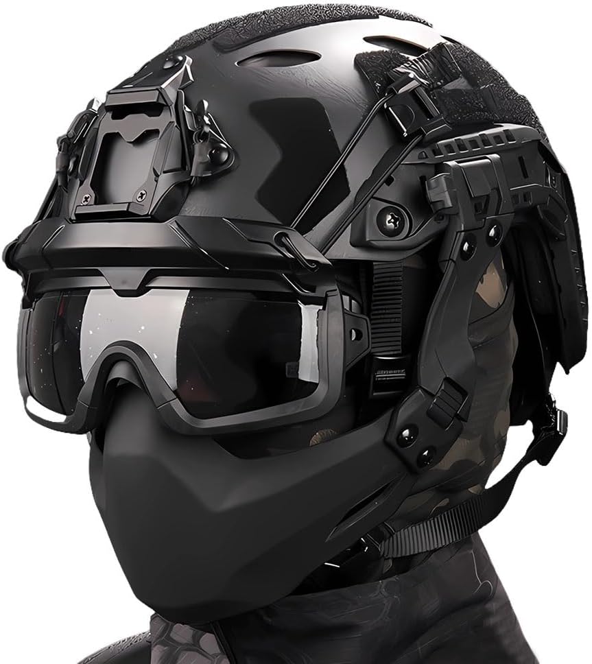 Airsoft Fast Helmet Set PJ Type Tactical Paintball Helmet Game Sets, for Outdoor CS Paintball Hunting Cosplay Halloween (Color : BK)