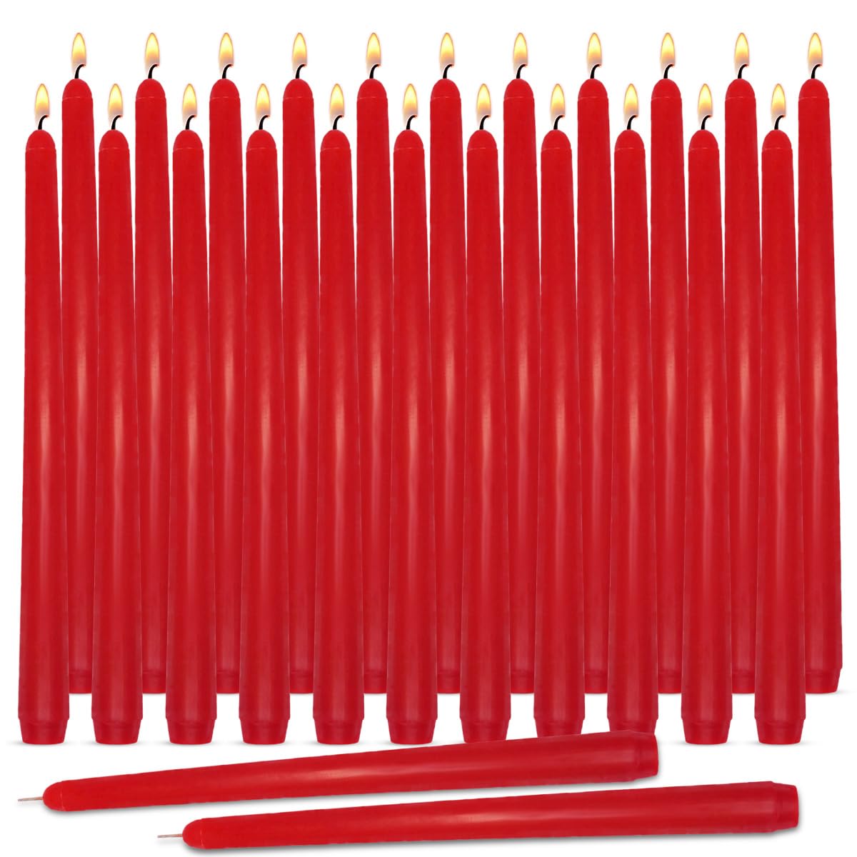 Red Taper Candles, Set of 24 Unscented and Smokeless 10 Inch Taper Candles Long Burning, Paraffin Wax with Cotton Wicks for Burning Approxinately 7-8 Hours Time