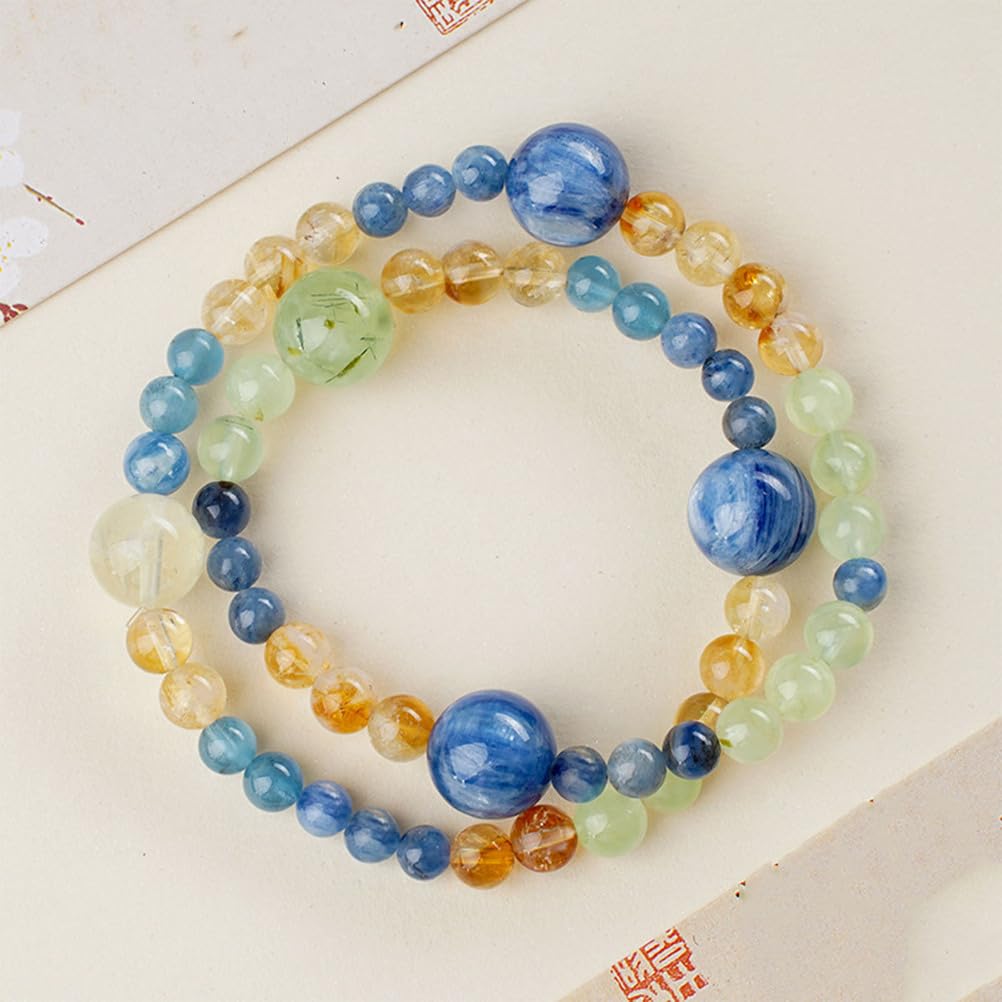 Bracciale in Cristallo Naturale di cianite e citrino – Gioielli con Perline di Pietre preziose Blu e Gialle per Comunicazione, abbondanza ed energia positiva, Regalo Elastico