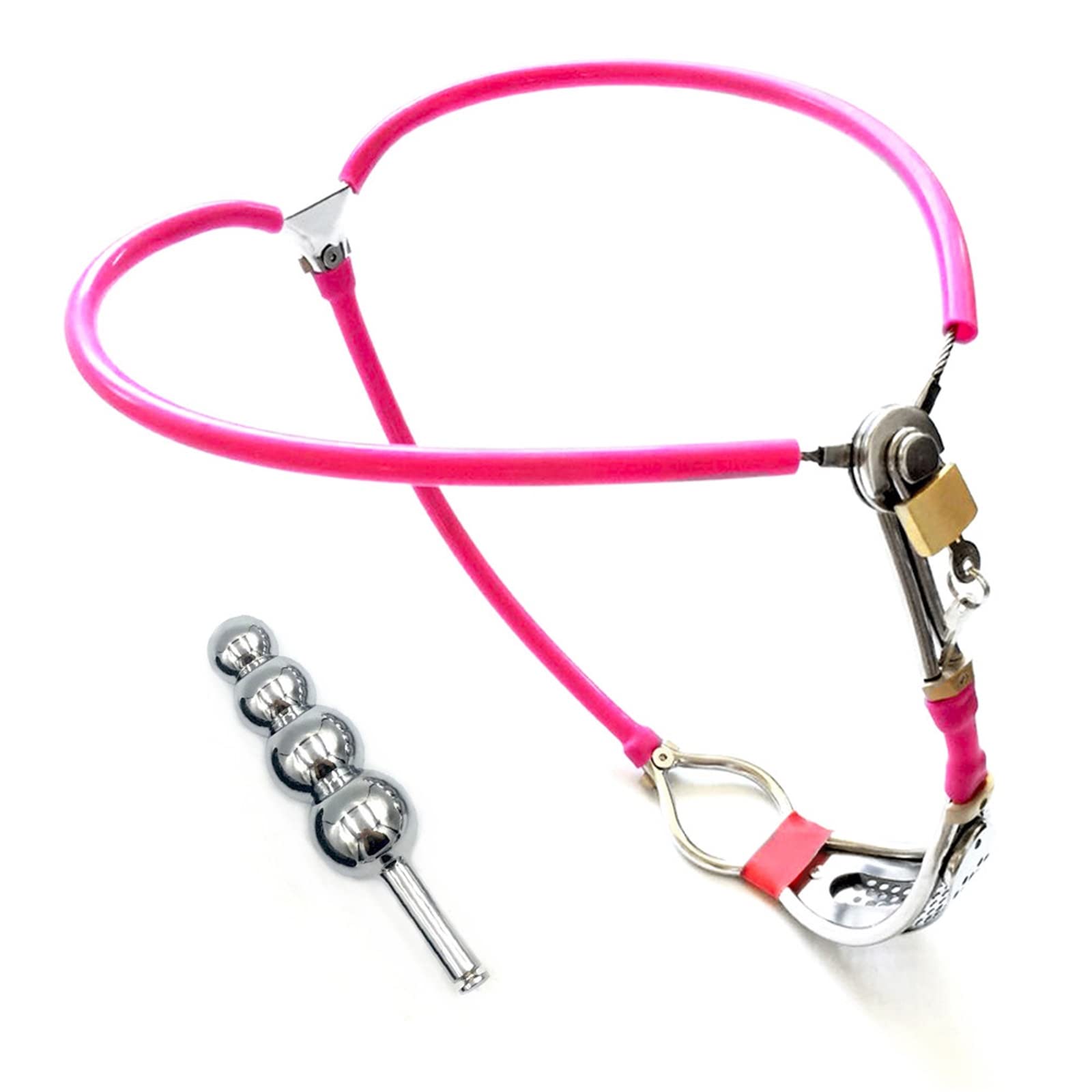 Chastity Belt Women With Removable Plug Stainless Steel Padlock Design Chastity Belt For Women Set Fetish Chastity Panty Sex Toy Women,60~90cm,Pink - 60~90cm - Pink
