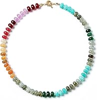 Zissunbeam Bead Gemstone Choker Necklace for Women - Colorful Natural Stone Boho Beach Statement Jewelry, Rainbow Trendy Charm