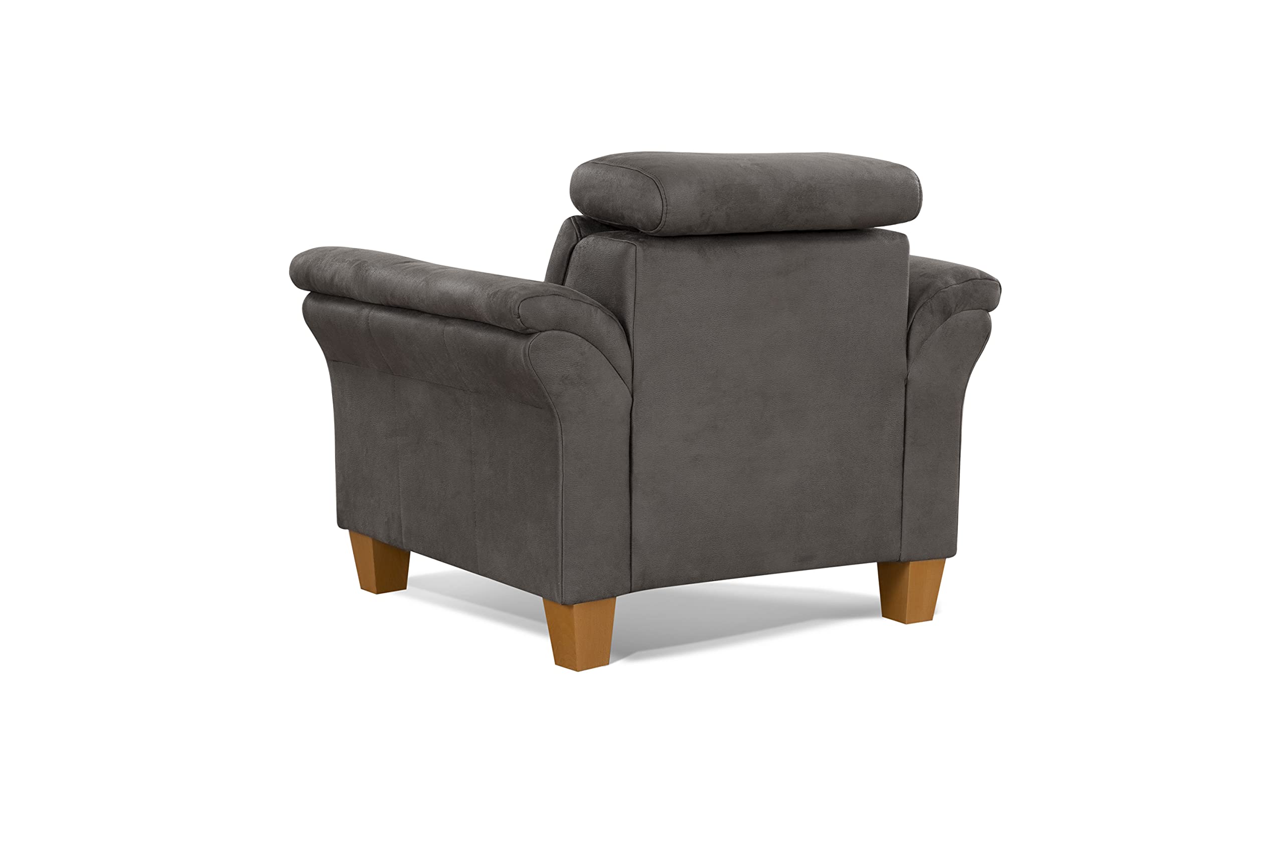 Cavadore Sessel Ammerland / Polstersessel im Landhausstil mit Federkern + verstellbarer Kopfstütze / 101 x 84 x 93 / Wildlederoptik, Grau
