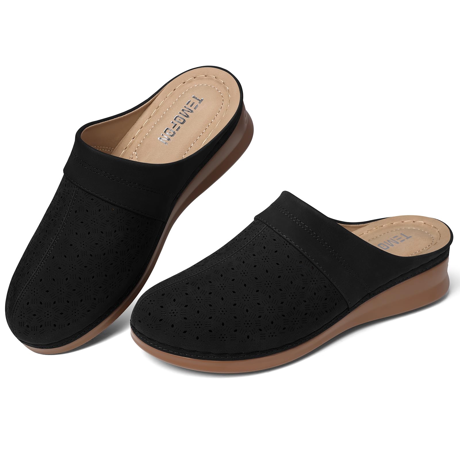 TEMOFONWomens Clogs Slip on Mules: Closed Toe Sandals Women - Summer Wedge Comfortable Shoes