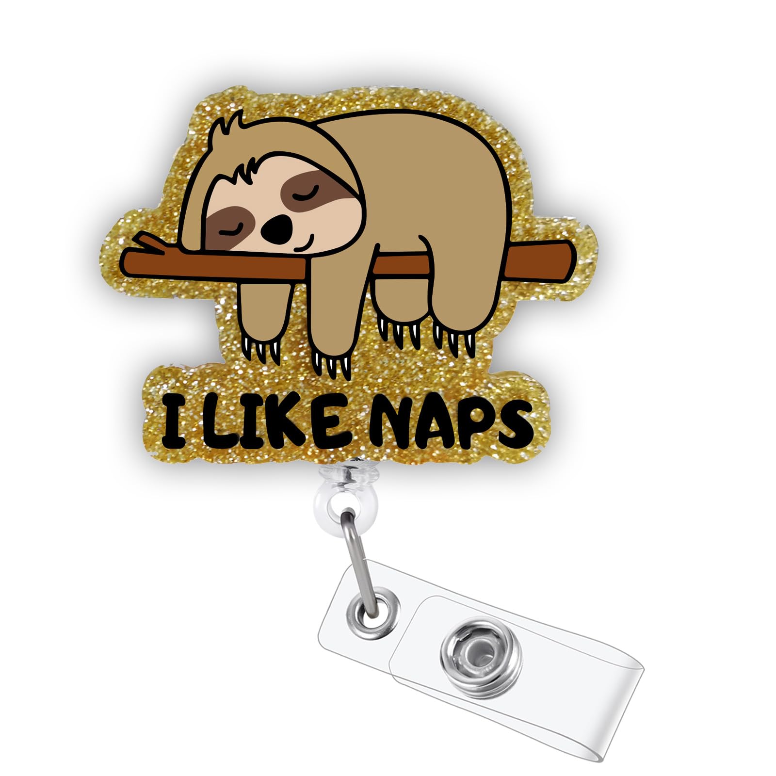 I Like Naps Funny Sloth Badge Reel, Cute Healthcare Retractable ID Holder โ image 1