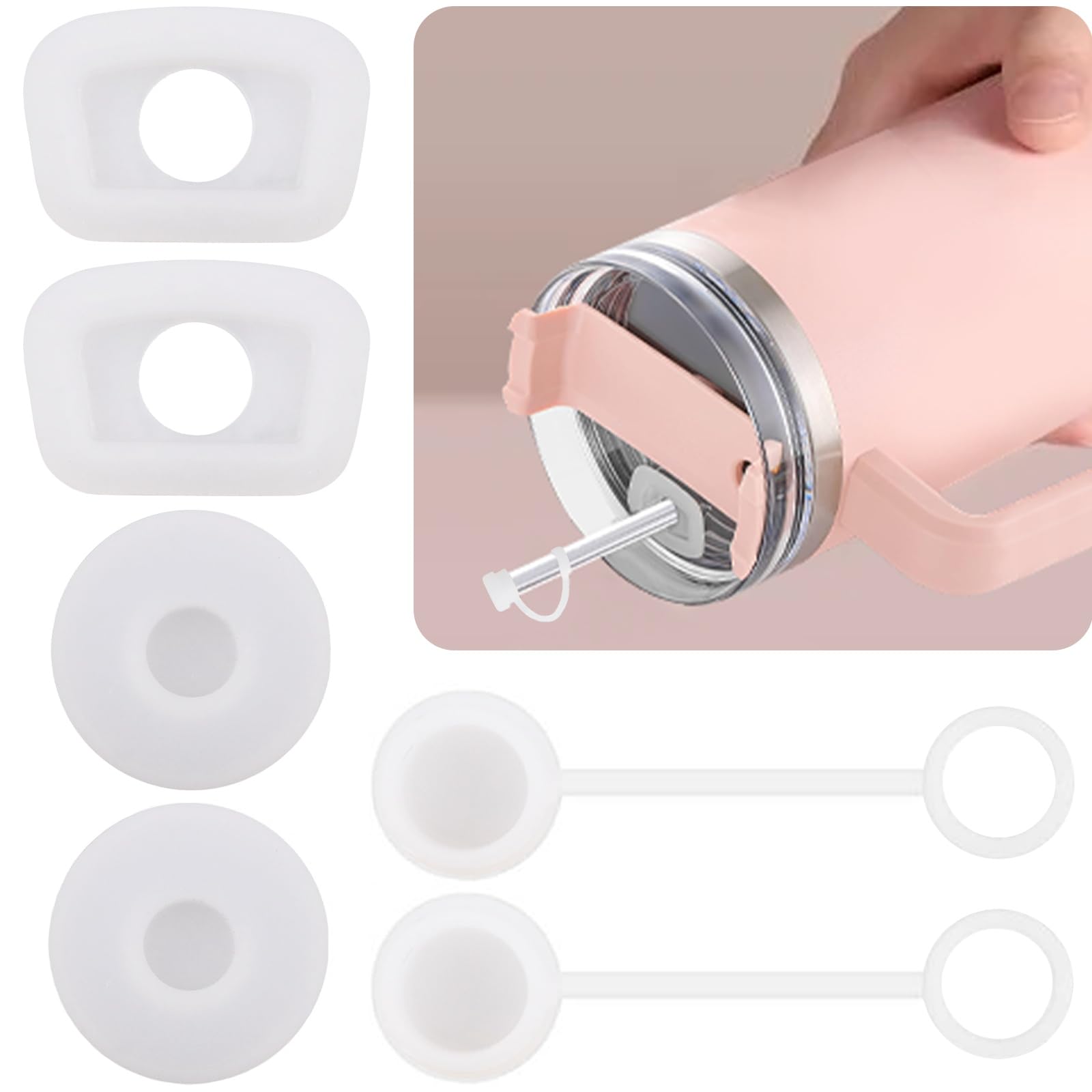 Newmemo Silicone Spill Proof Stopper Set 6PCS Compatible with Stanley Tumbler Accessory Leak Proof Stopper with Fix Leak Stopper, Lid Spill Plug and Straw Cover Cap