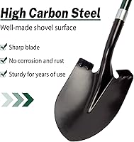 Vista 2 de VNIMTI Pala de jardinería resistente, hoja redonda de 56 pulgadas con mango de fibra de vidrio (verde)