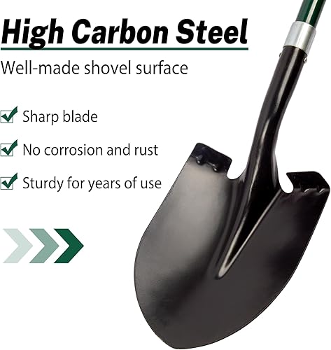 Miniatura 2 de Pala para excavar, pala resistente de 56 pulgadas para jardinería, pala redonda para excavar con mango de fibra de vidrio (verde)