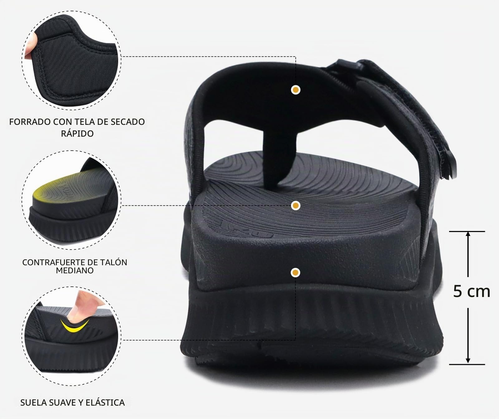 KuaiLu Chanclas Hombre Recuperación Sandalias para Caminar Ajustable Ortótica Cojín Deportivo Grueso Sport Sliders para Hombres, Resistente al Agua & Ligero, Suave confort & Soporte del Arco