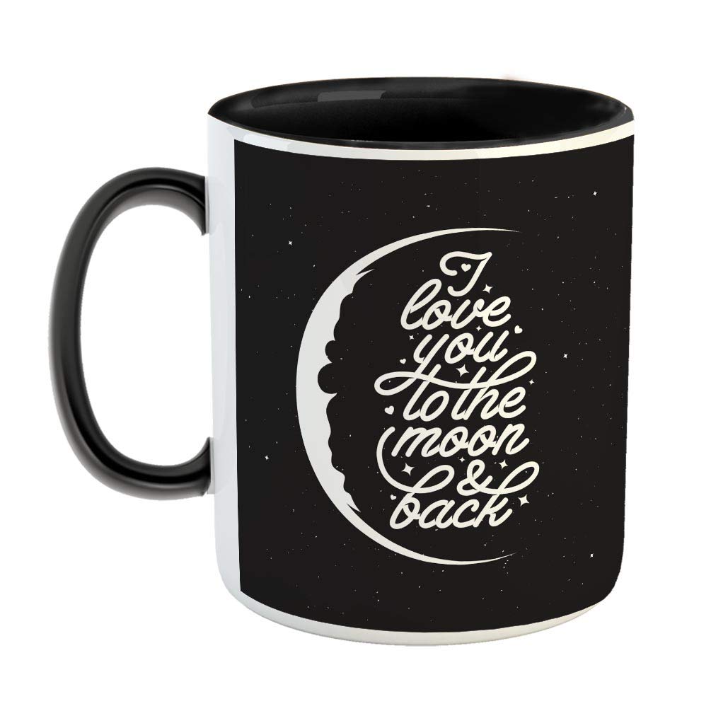 FurnishFantasy I Love You to The Moon and Back Ceramic Coffee Mug - Best Gift for Husband, Boyfriend, Girlfriend, Wife, Valentine Day Gift - Black (0955)