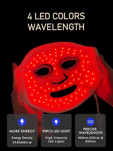 Miniatura 2 de NEWDERMO Máscara de terapia de luz LED, terapia de luz roja para cara, terapia de luz LED de silicona, terapia de luz, infrarrojo cercano, máscara