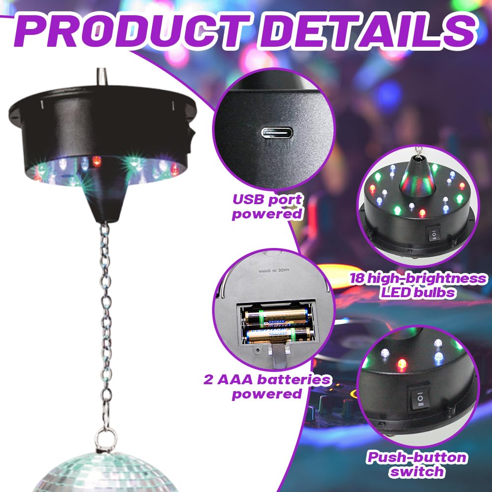 Motore Elettrico da Palla da Discoteca, ADDLIVE Motorino Elettrico da Palla Stroboscopica, Motore Elettrico Sup per Disco Ball, Velocità Massima 13R, 18 LED in 4 Colori per Disco Ball Fino a 5 KG