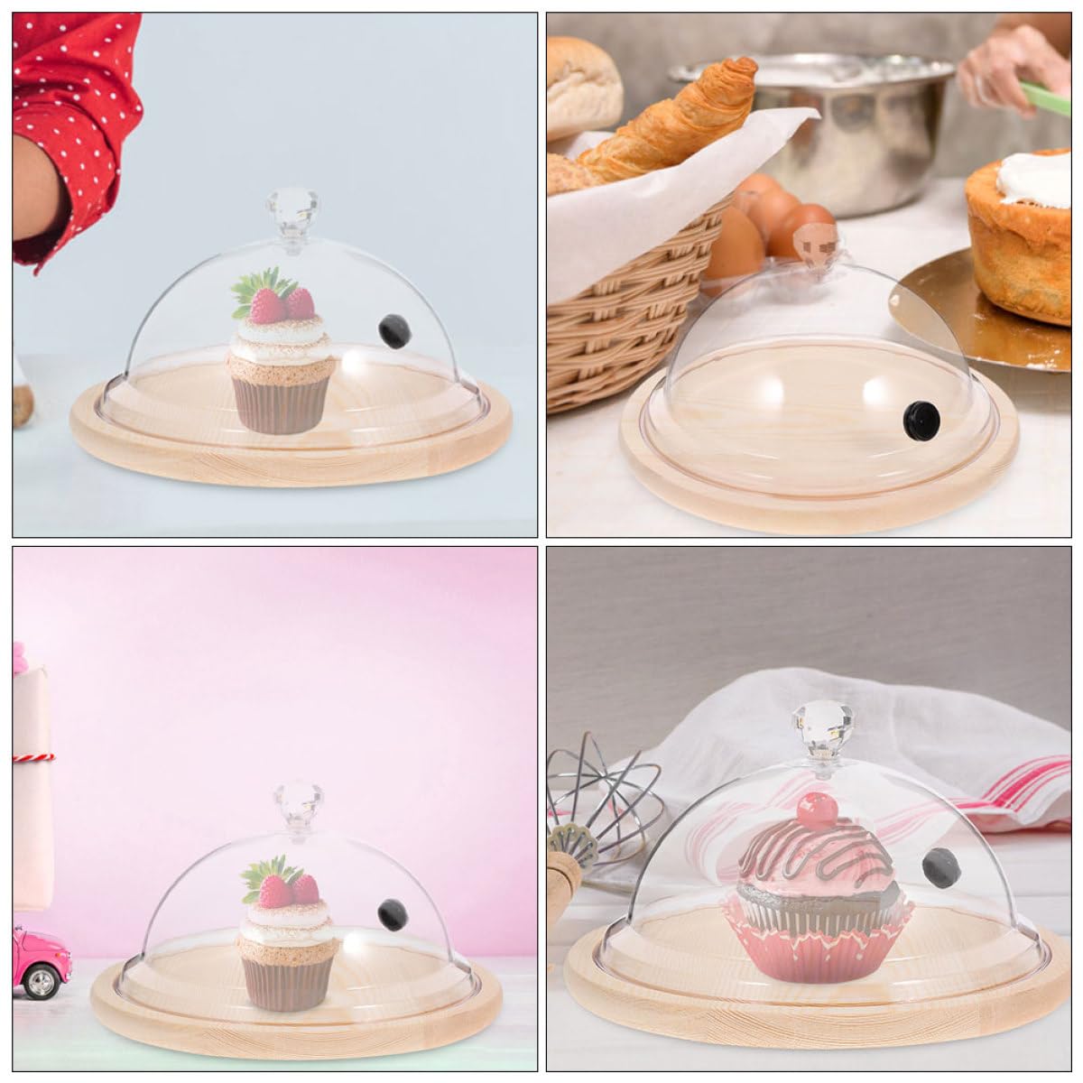 Räucherglocke 26cm Klare Kunststoffkuppel für Haushalts Kuchenformdeckel und Präsentationsschale mit Wiederverwendbarer Abdeckung für Torten und Desserts