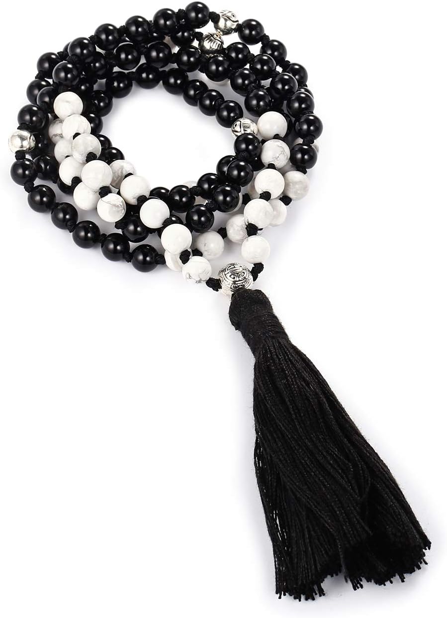 LIUANAN 108 Mala Beads 8mm Natural Bracelet Healing Gemstone Yoga Meditation Hand Knotted Mala Prayer Bead Necklace