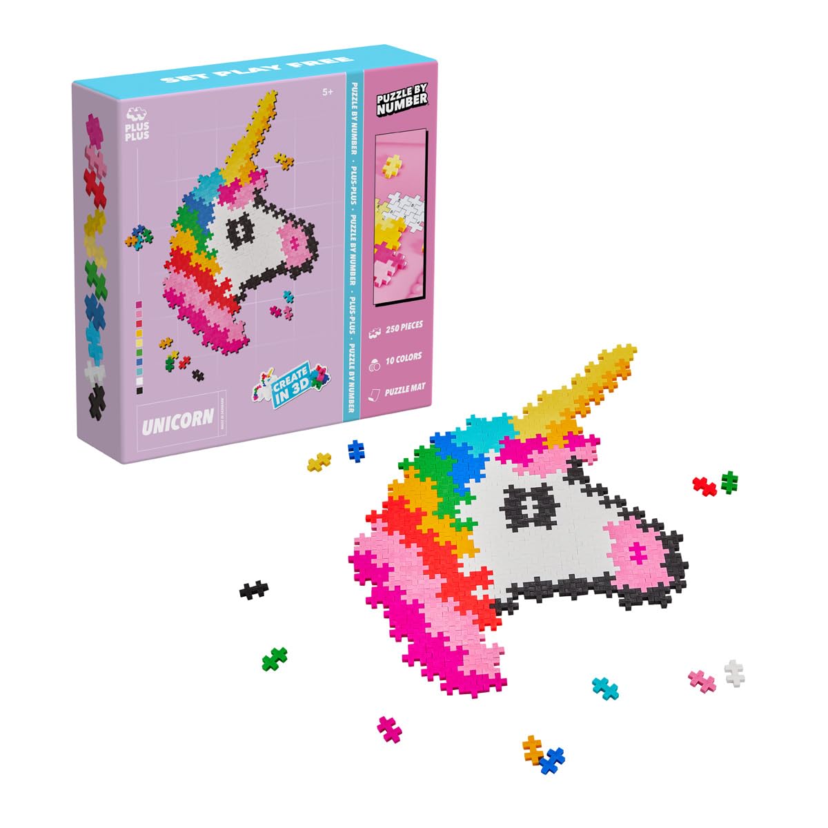 PLUS PLUS Building Blocks Toy - Puzzle by Number Unicorn, Logic Build Kids Crafts Jigsaw, Make Your Own Kids Bedroom Accessories - STEM Learning Resources - Boys and Girls Toys Age 5 Plus