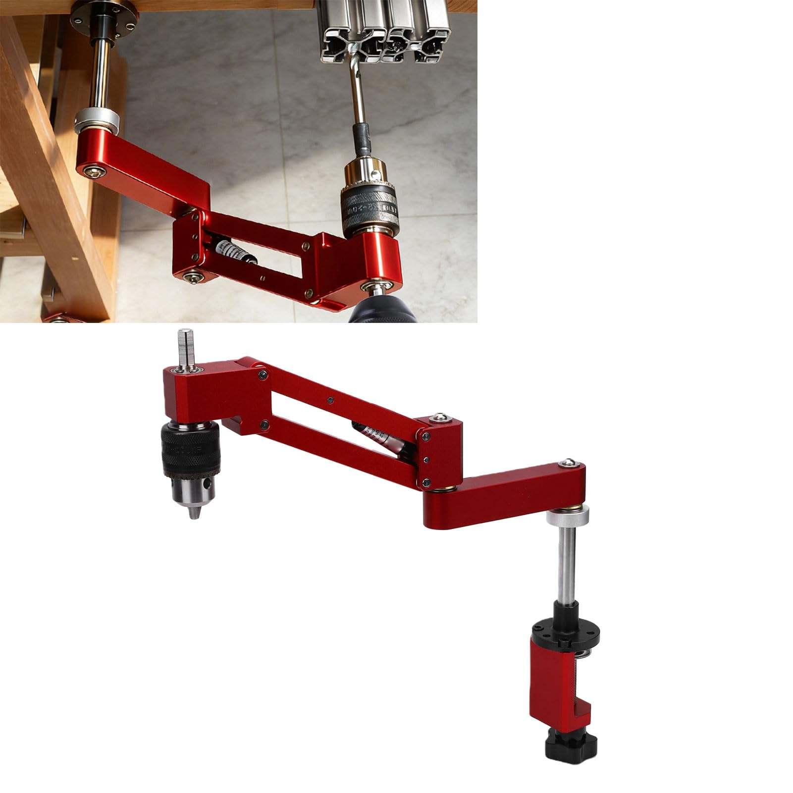 Asixxsix Tippen Arm, 360 Grad verstellbarer Cantilever Bracket mit robustem Metallrahmen und Verriegelungsknopf, Kompatibel mit Standard-Bohrern, für industriellen Werkstatt Garageneinsatz