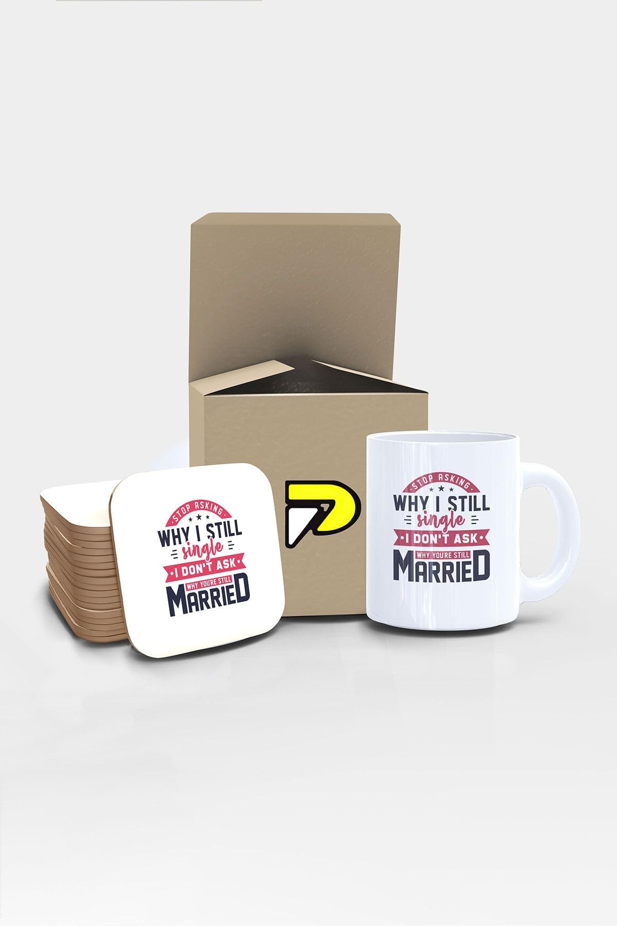 Postermanya Why Still Single Yazılı Tipografik Tasarımlı Baskılı Kupa Bardak Seti, Eğlenceli Özel Hediye Mug
