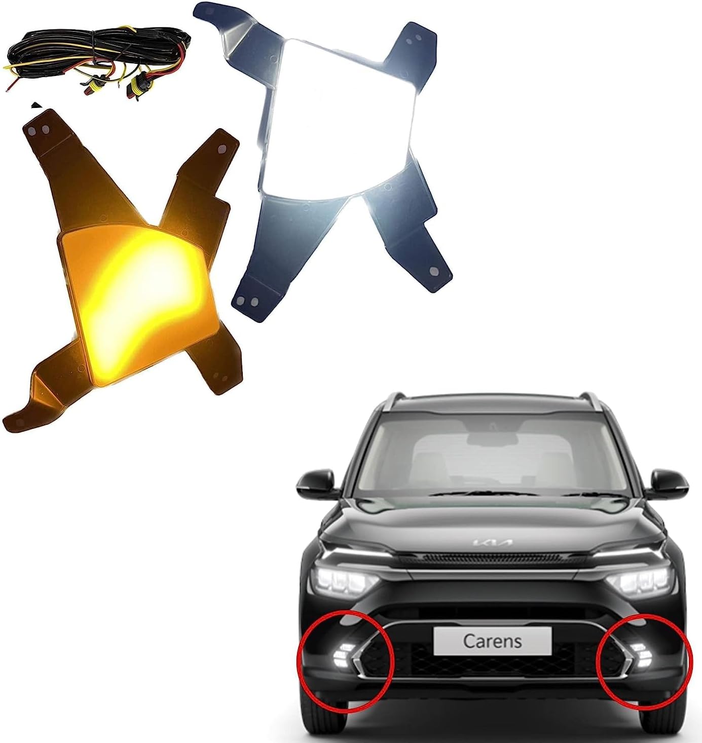 CCE Fog Lamp set For KIA Carens (PAIR) White & Indicator lights Combo Full High Lights Set of 2