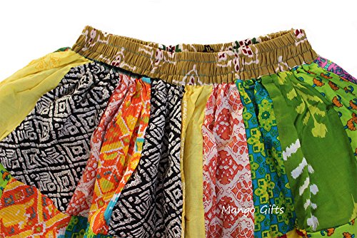 Women – Multicolor Mid-Length Boho Cotton, Patchwork Skirt with Elastic Waistband – Handmade Cotton Panel Skirt, 30 Inch Length – Unique Assorted Prints.2