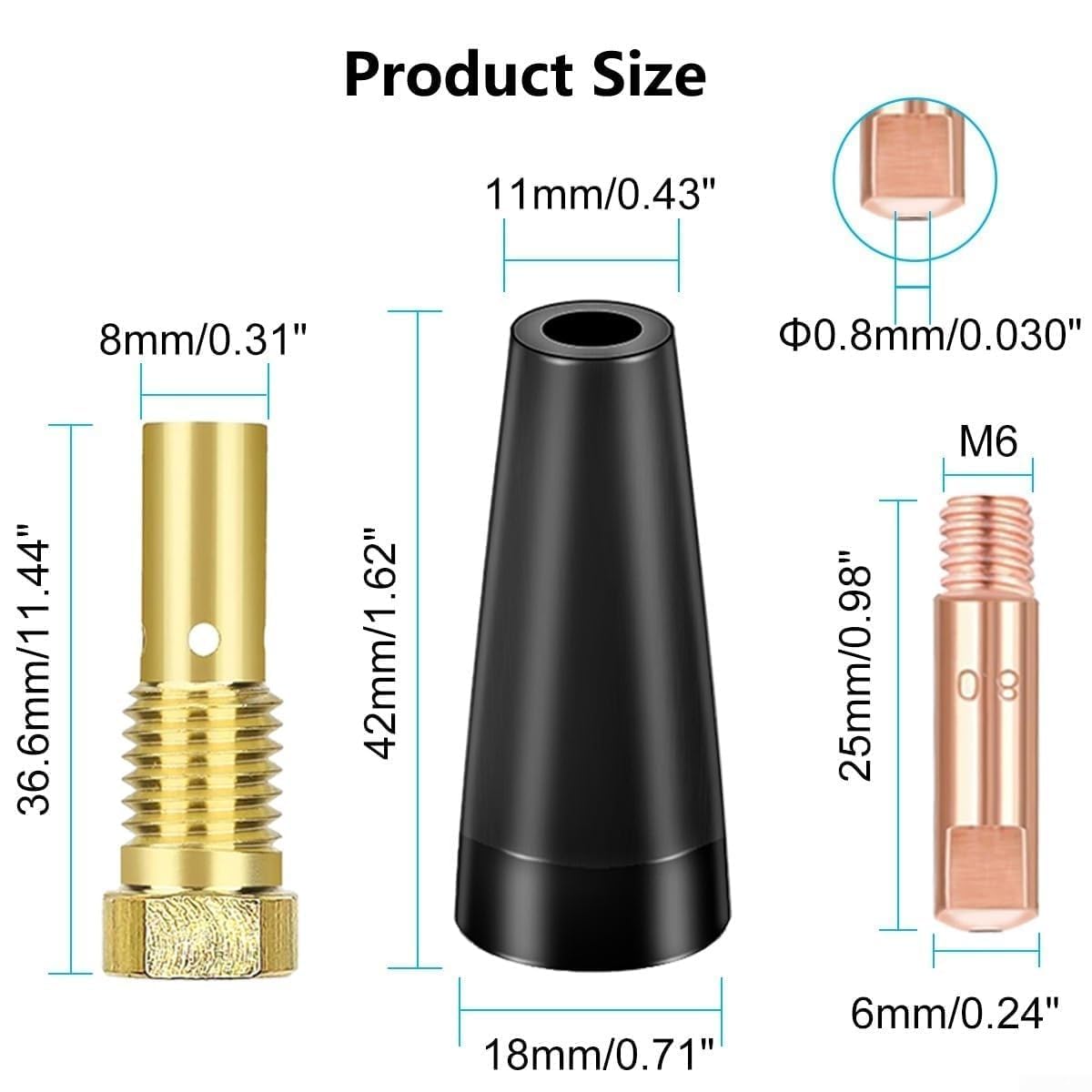 Kit di punte per ugelli senza gas per torcia di saldatura AK14 MB14, 28 pezzi, inclusi 4 ugelli e 20 punte di contatto per risultati ottimali